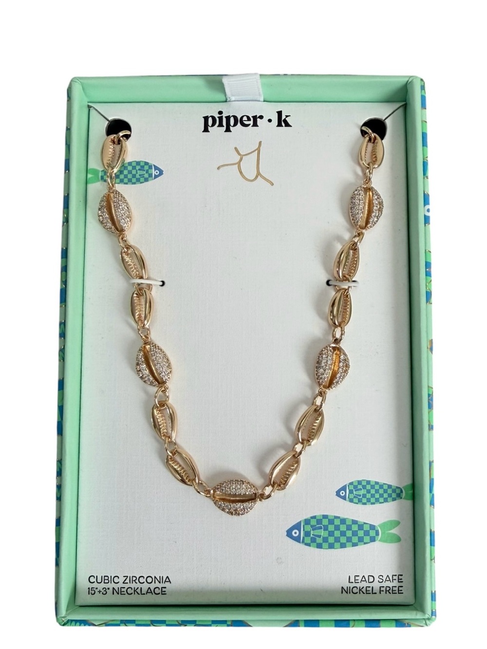 Piper K Gold Cowrie Shell Chain Necklace with Pave Cubic Zirconia